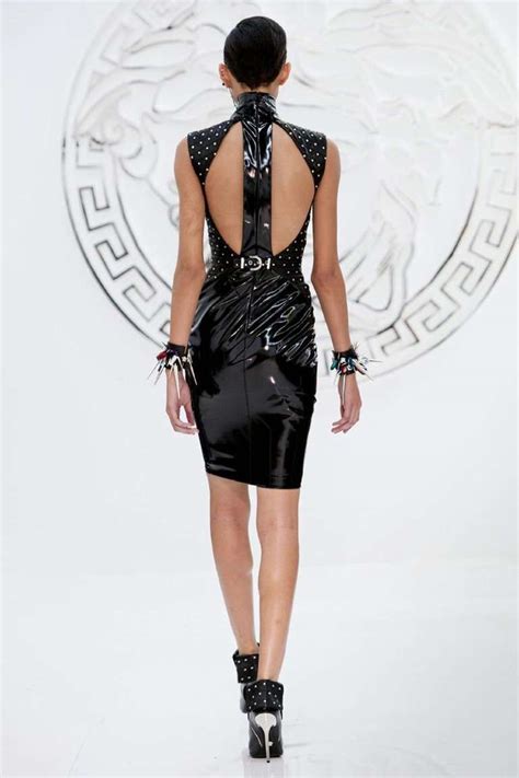 japanese vinyl body con dress with studded leather inset versace|Long Sleeve Bodycon Wrap Dress .